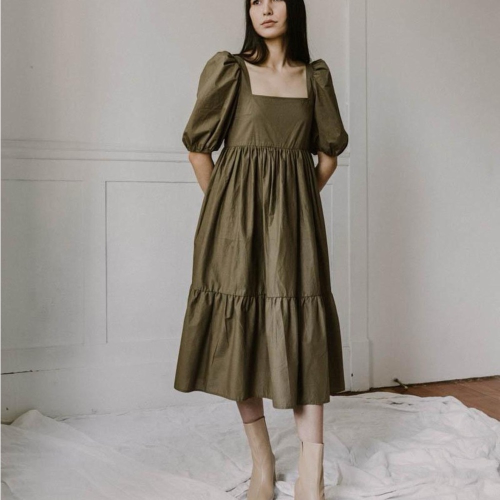 A Bronze Age Serenity Puff Dress Smoked Olive